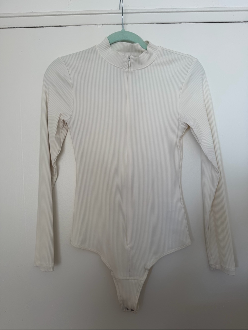 Abercrombie & Fitch Cream Ribbed Long-Sleeve Zip Bodysuit